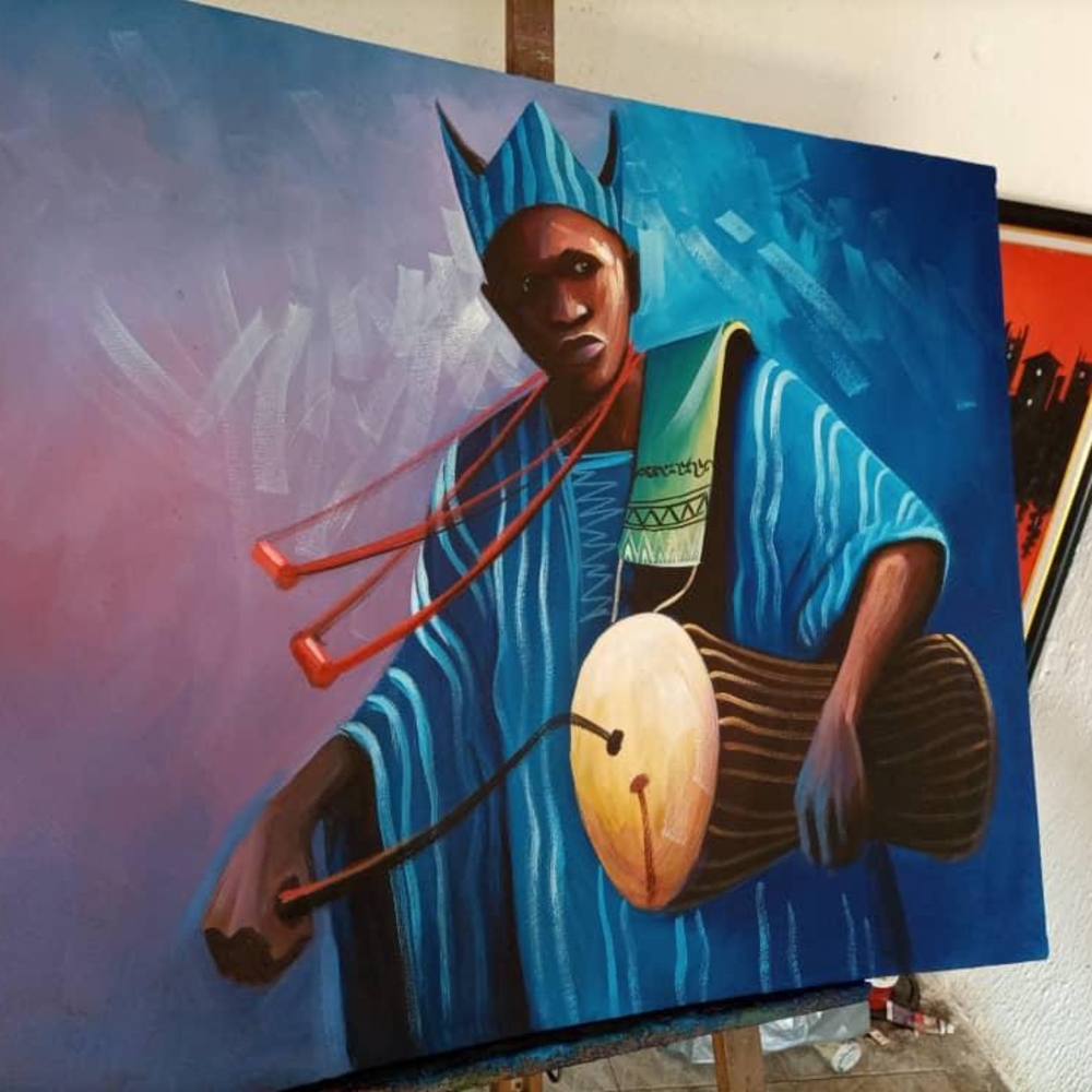 Vibrant Blue African Drummer Art Print